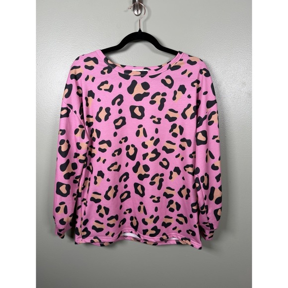 Jess Lea Tops - Jess Lea Pink Leopard Print Pullover Sweatshirt Womens Small Barbiecore Top